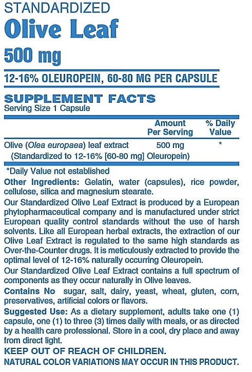 Olive Leaf 500 mg, 60 cap