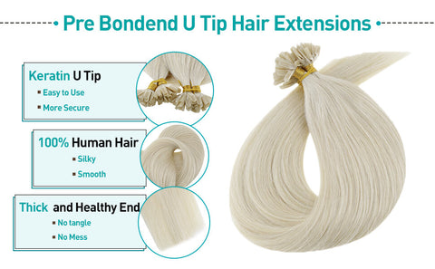 Platinum Blonde Human Hair Extensions U Tip