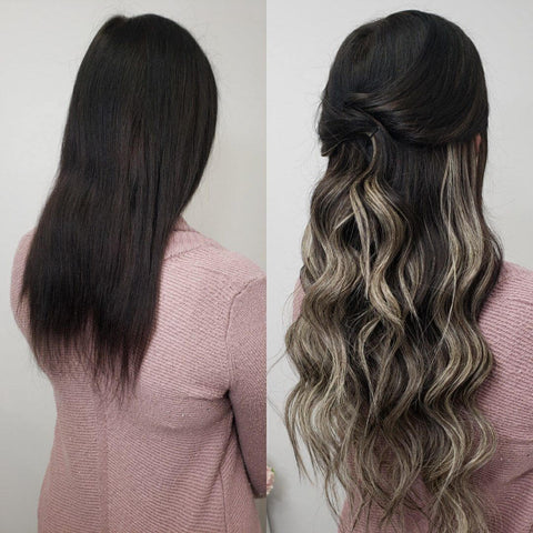 balayage tape in human hair extensions silver with blonde