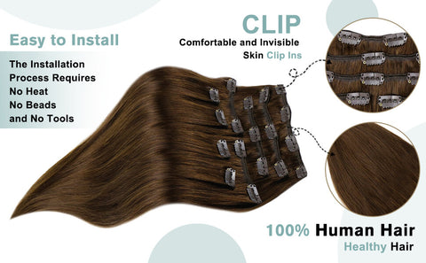  dark brown remy clip in hair