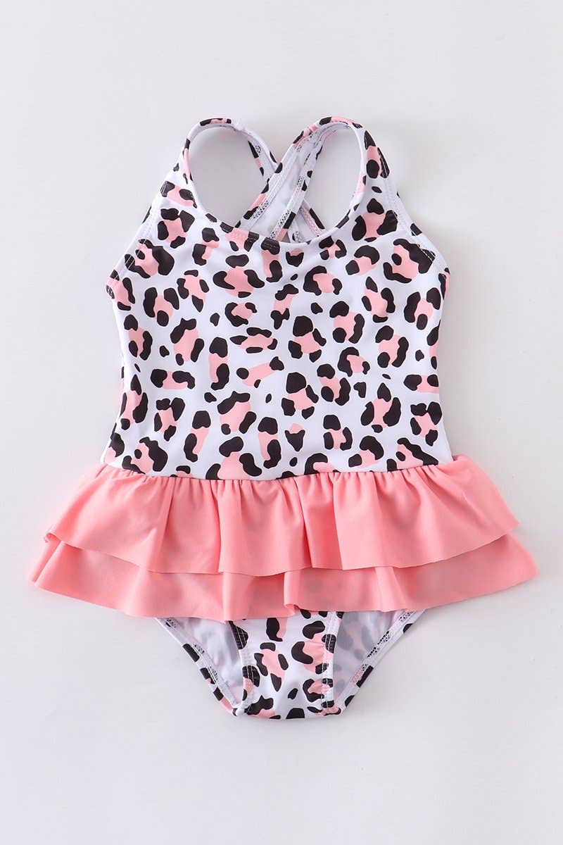 Girls Pink Leopard Swim Bathing Suit