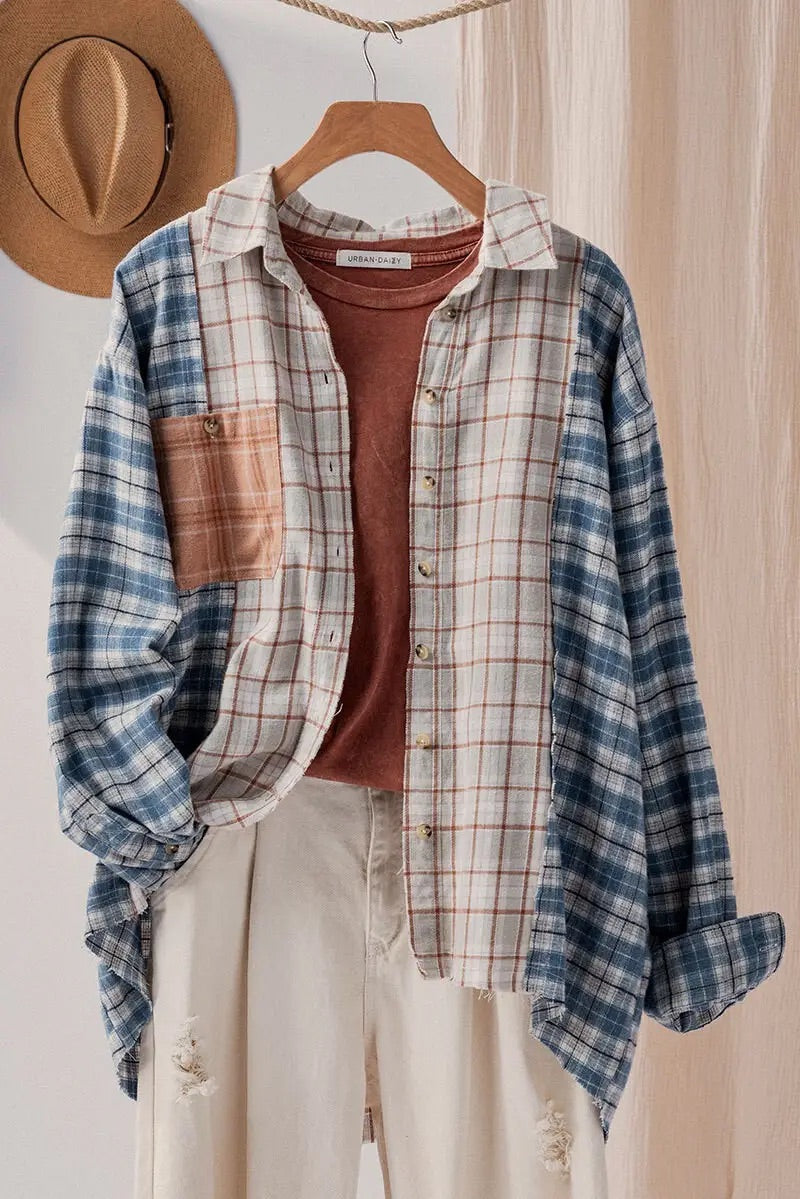 Multiple Plaid Patterned Oversized Shirt