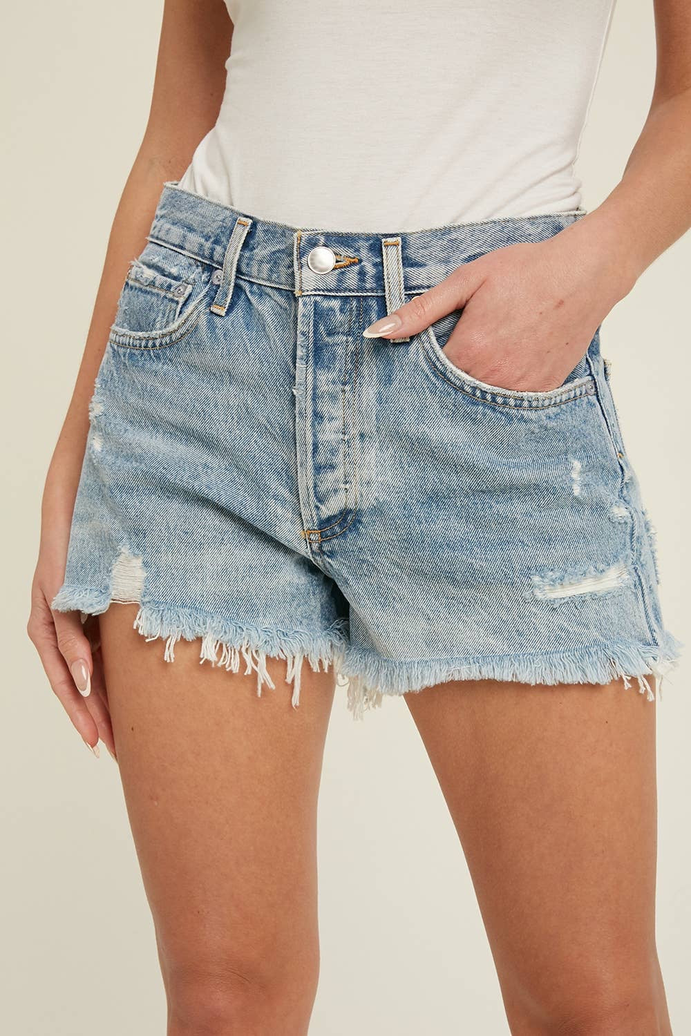 Frayed Hem Denim Shorts