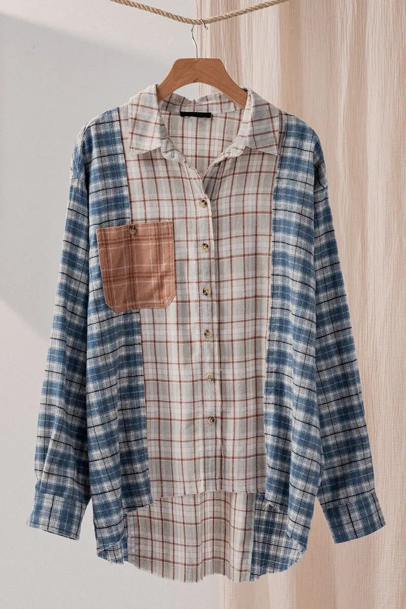 Multiple Plaid Patterned Oversized Shirt