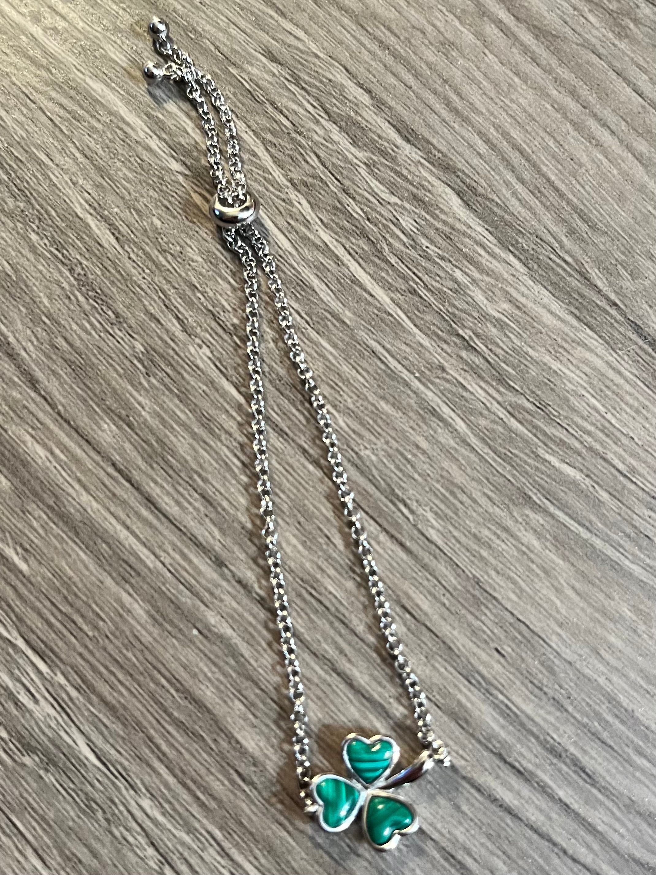 Sterling Silver Shamrock with Malachite Bracelet