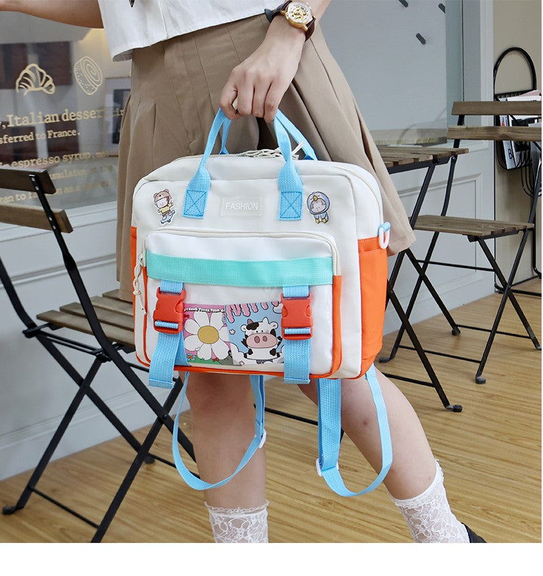 Gothslove Women Backpacks Cute Pendant Nylon Contrast Color School Bag For Girls Large Capacity Waterproof Messenger Bookbag