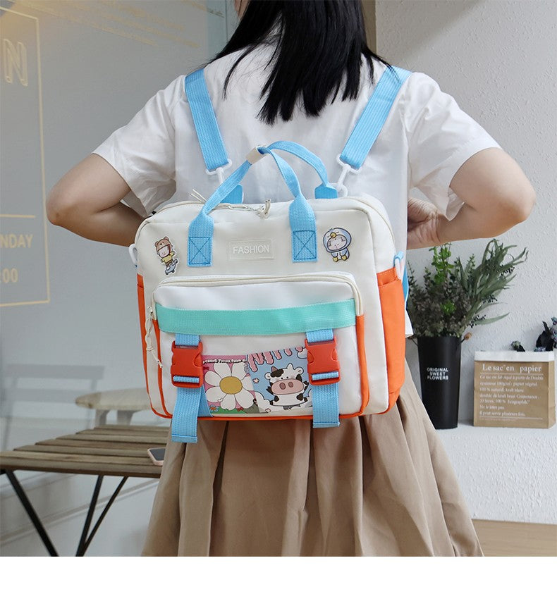 Gothslove Women Backpacks Cute Pendant Nylon Contrast Color School Bag For Girls Large Capacity Waterproof Messenger Bookbag
