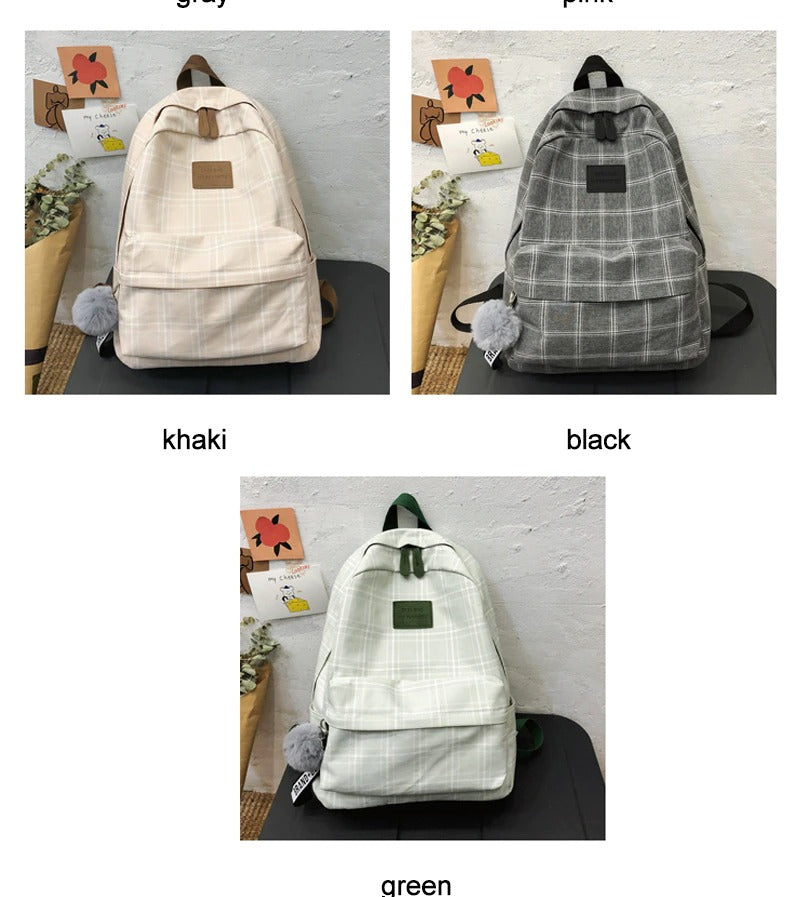 Gothslove Cotton Women Backpack Plaid School Bag for Teenage Girls Kawaii Student Bookbag Cute Backpacks for Teens