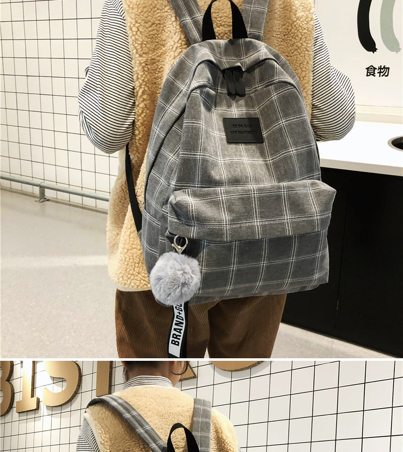 Gothslove Cotton Women Backpack Plaid School Bag for Teenage Girls Kawaii Student Bookbag Cute Backpacks for Teens