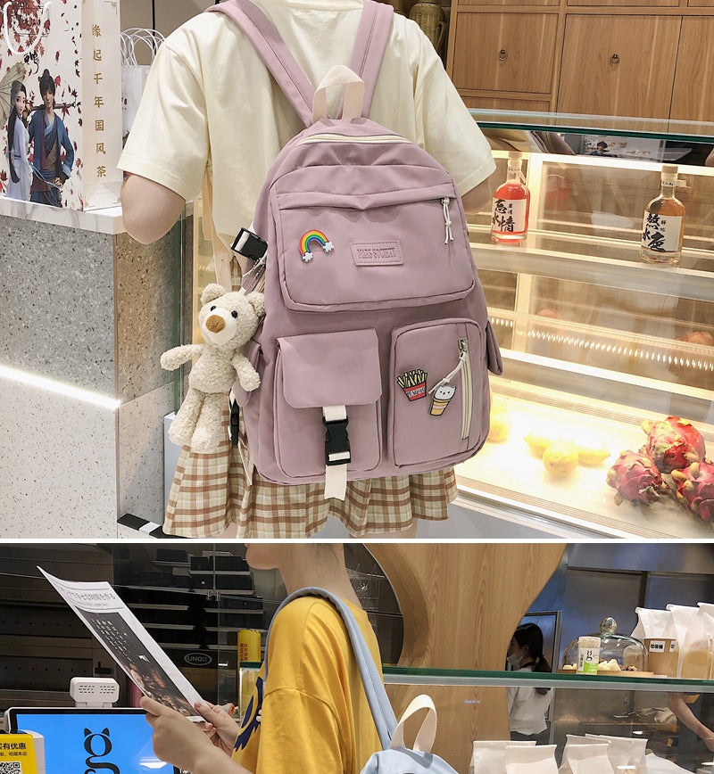 Gothslove Waterproof Nylon Women Pink Backpack Large Capacity Schoolbag Cute Backpacks for Teens Girls Travel Backpack Book Bags