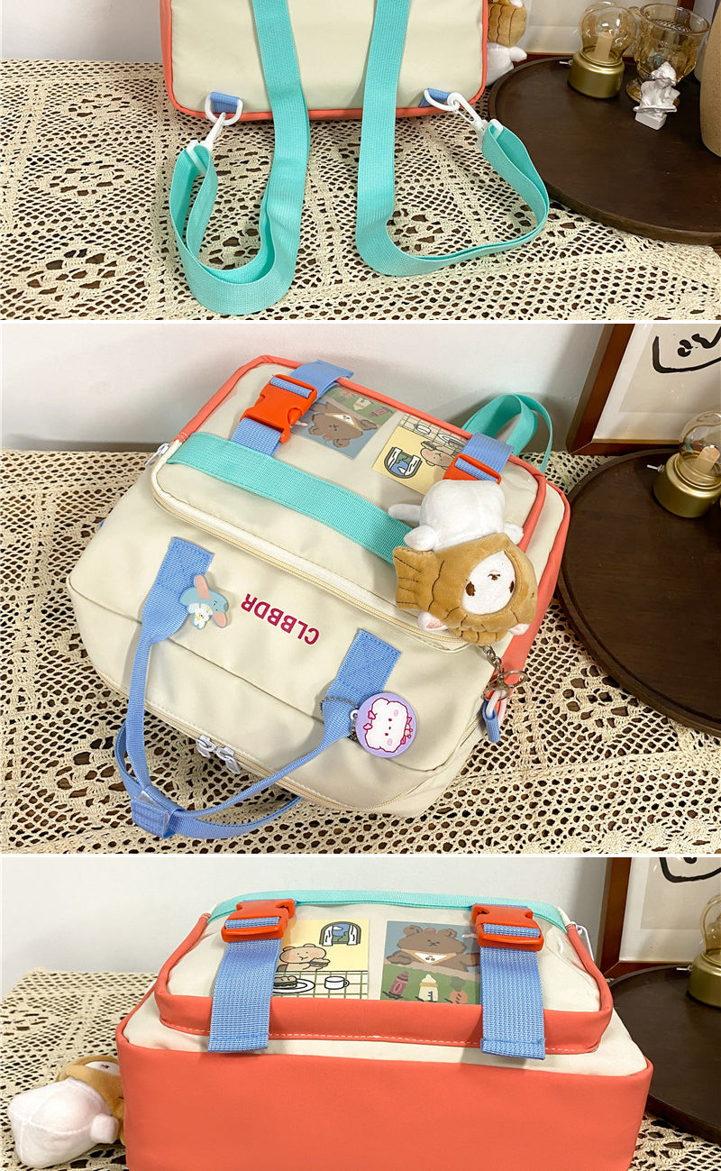 Gothslove Cute Backpacks For Women Waterproof Nylon Women Kawaii Backpack Transparent Pocket Insert Buckle Small Backpack