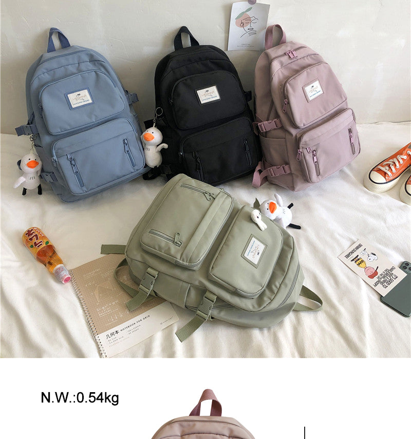 Gothslove Solid Color Backpacks for Women Multi-pocket Waterproof Nylon Travel Backpack Schoolbag for Colleges Girls