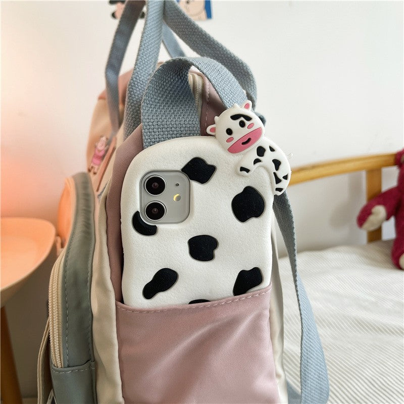 Gothslove Womens Backpack Trendy Nylon Large Capacity School Bags For Girls Cute Doll Pendant Contrast Color Messenger Bookbag