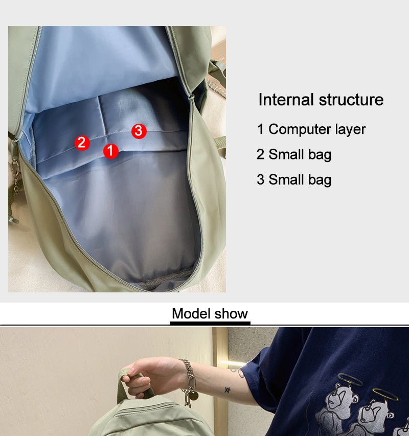 Gothslove Solid Color Backpacks for Women Multi-pocket Waterproof Nylon Travel Backpack Schoolbag for Colleges Girls