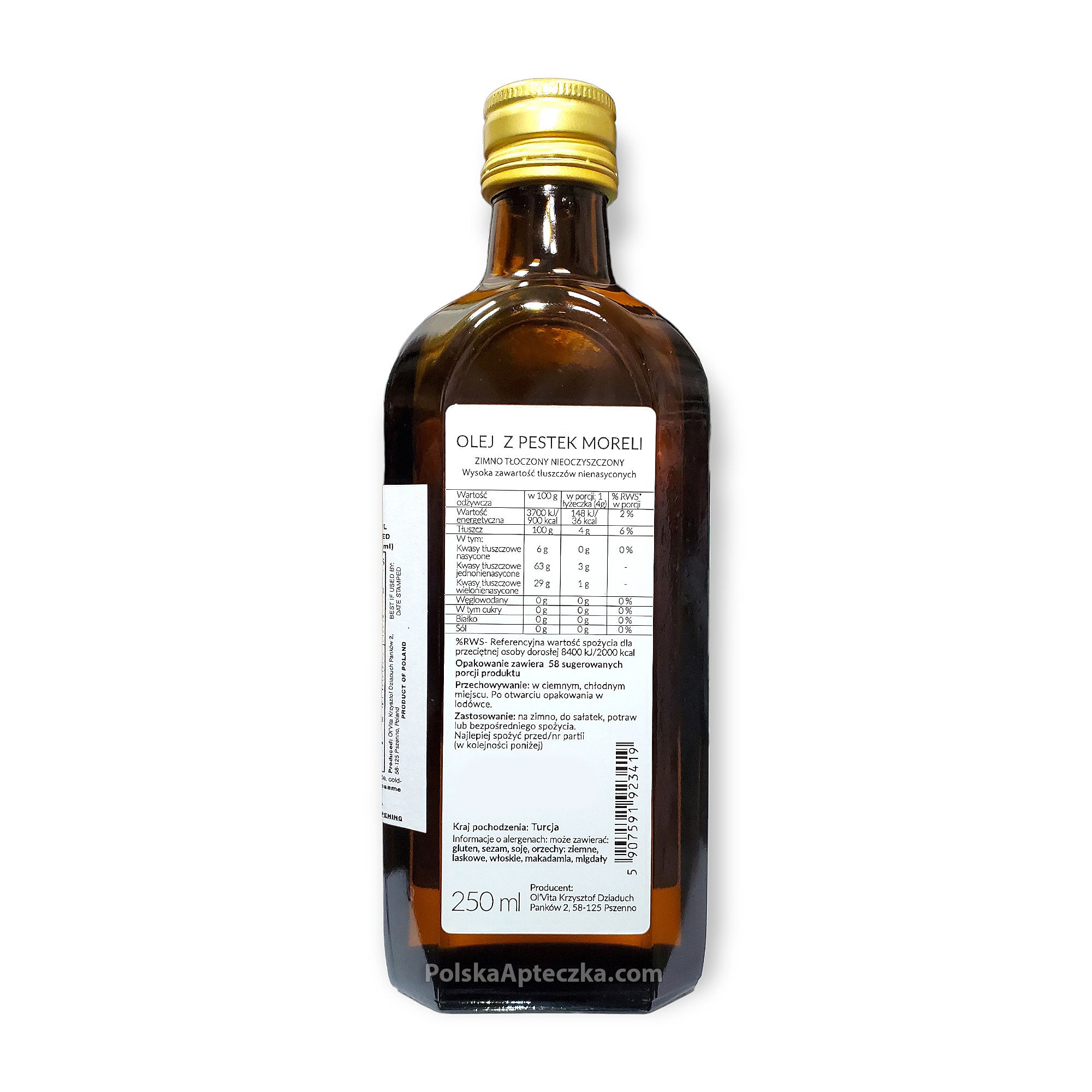 Apricot Oil | Olej z Pestek Moreli zawieraj?cy du?e dawki witaminy B17, 250ml, Olvita