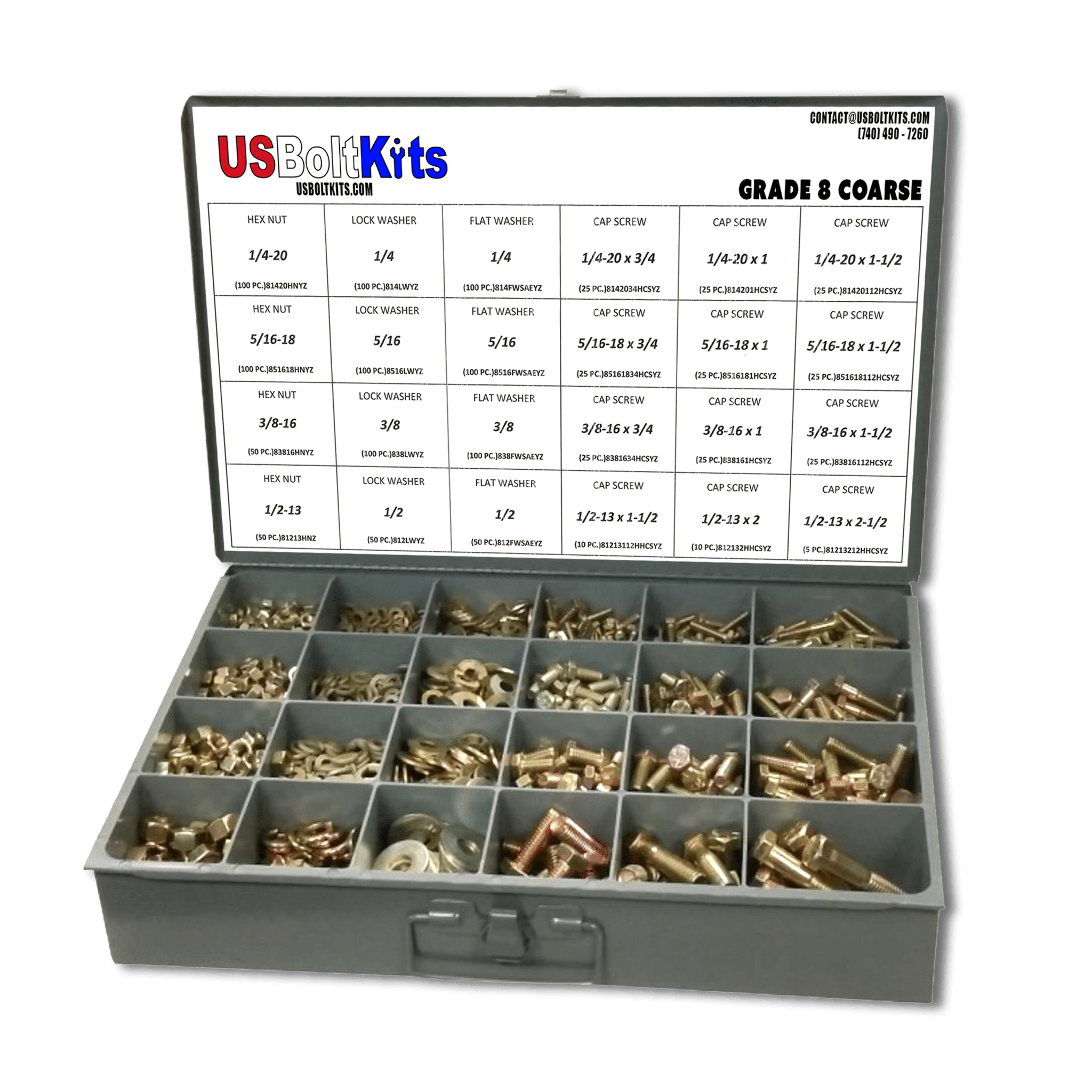 1250 Piece Grade 8 USS Coarse Thread Assortment