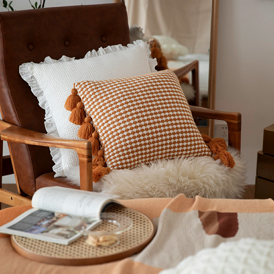 Cozy Pompom Tassels Knit Pillow