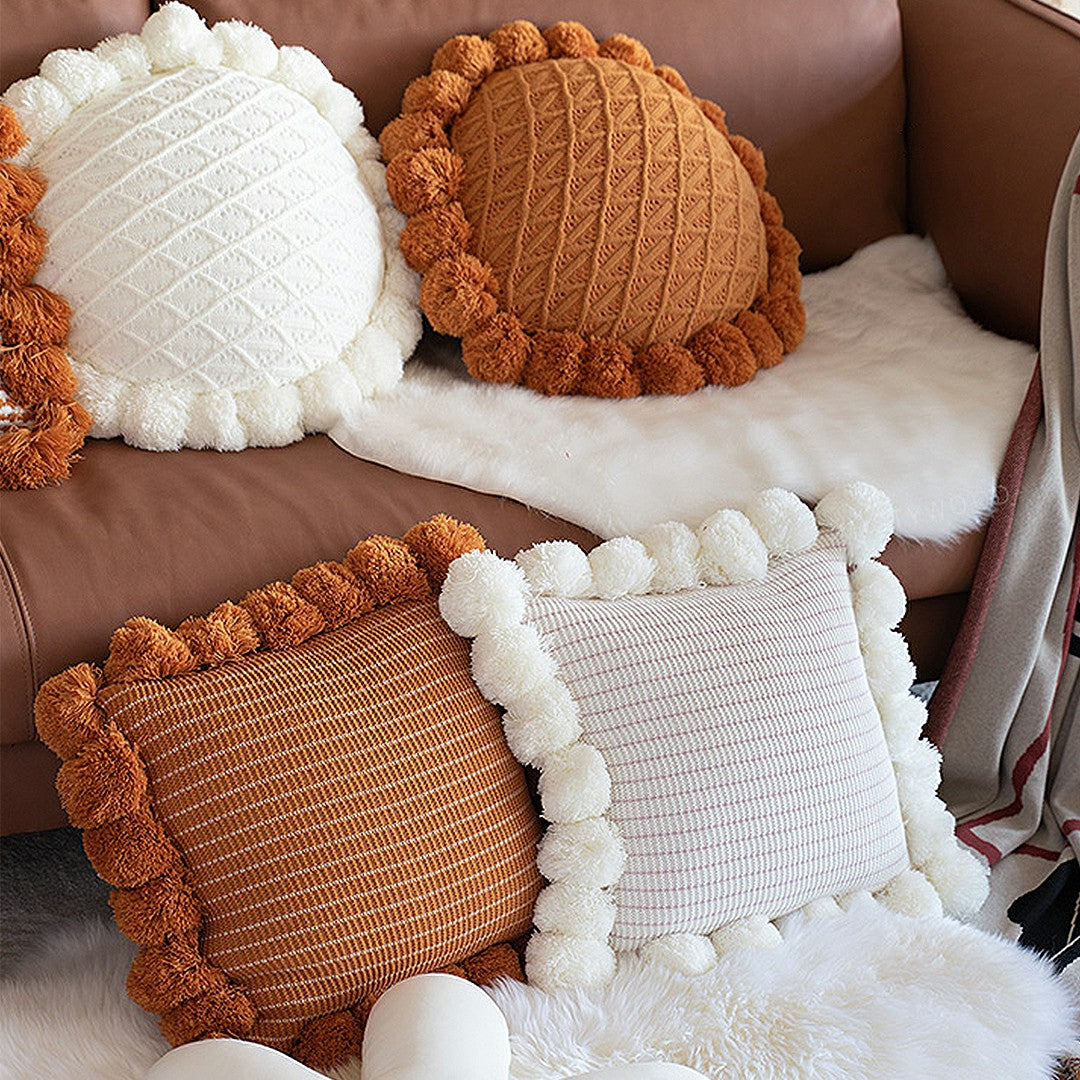 Cozy Pompom Tassels Knit Pillow