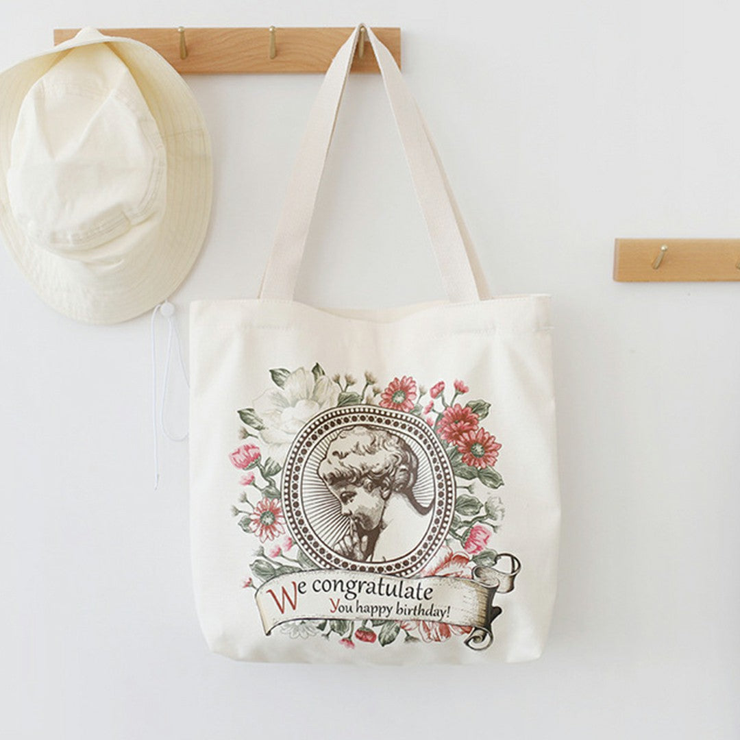 Cute Canvas Flowers Tote Bag