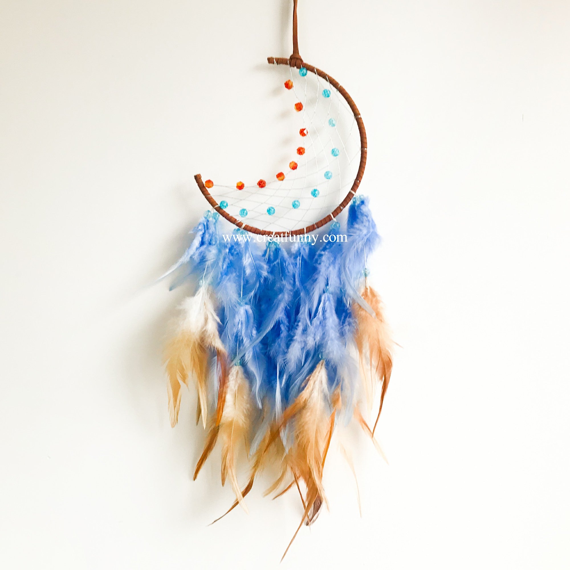 Handmade Native Feathers Moon Dreamcatcher
