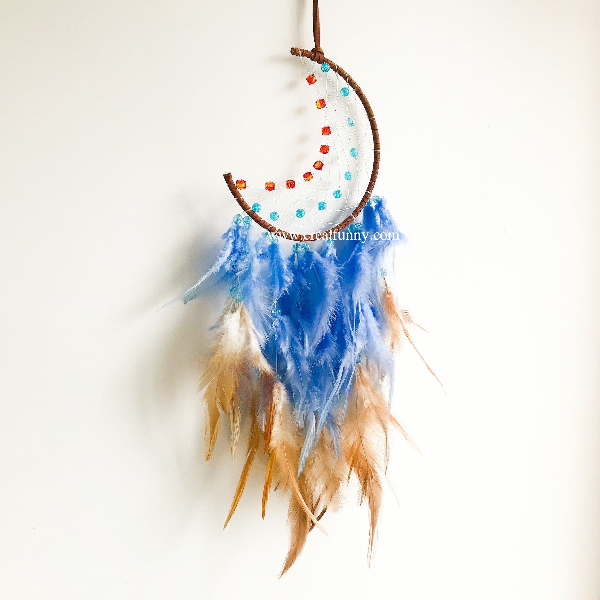 Handmade Native Feathers Moon Dreamcatcher