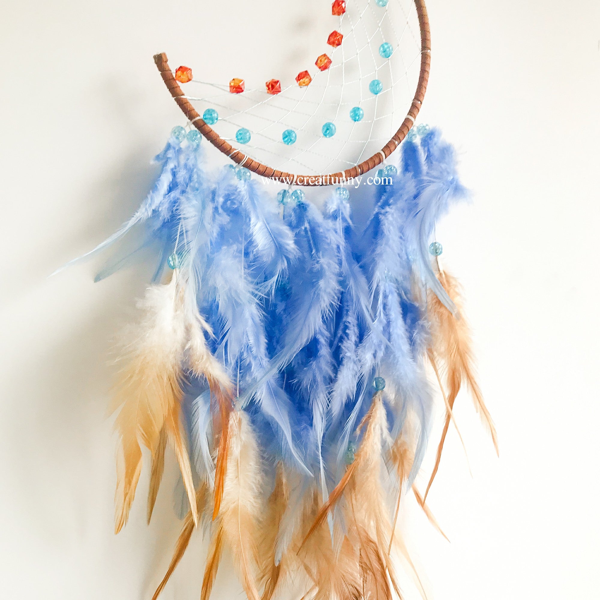 Handmade Native Feathers Moon Dreamcatcher