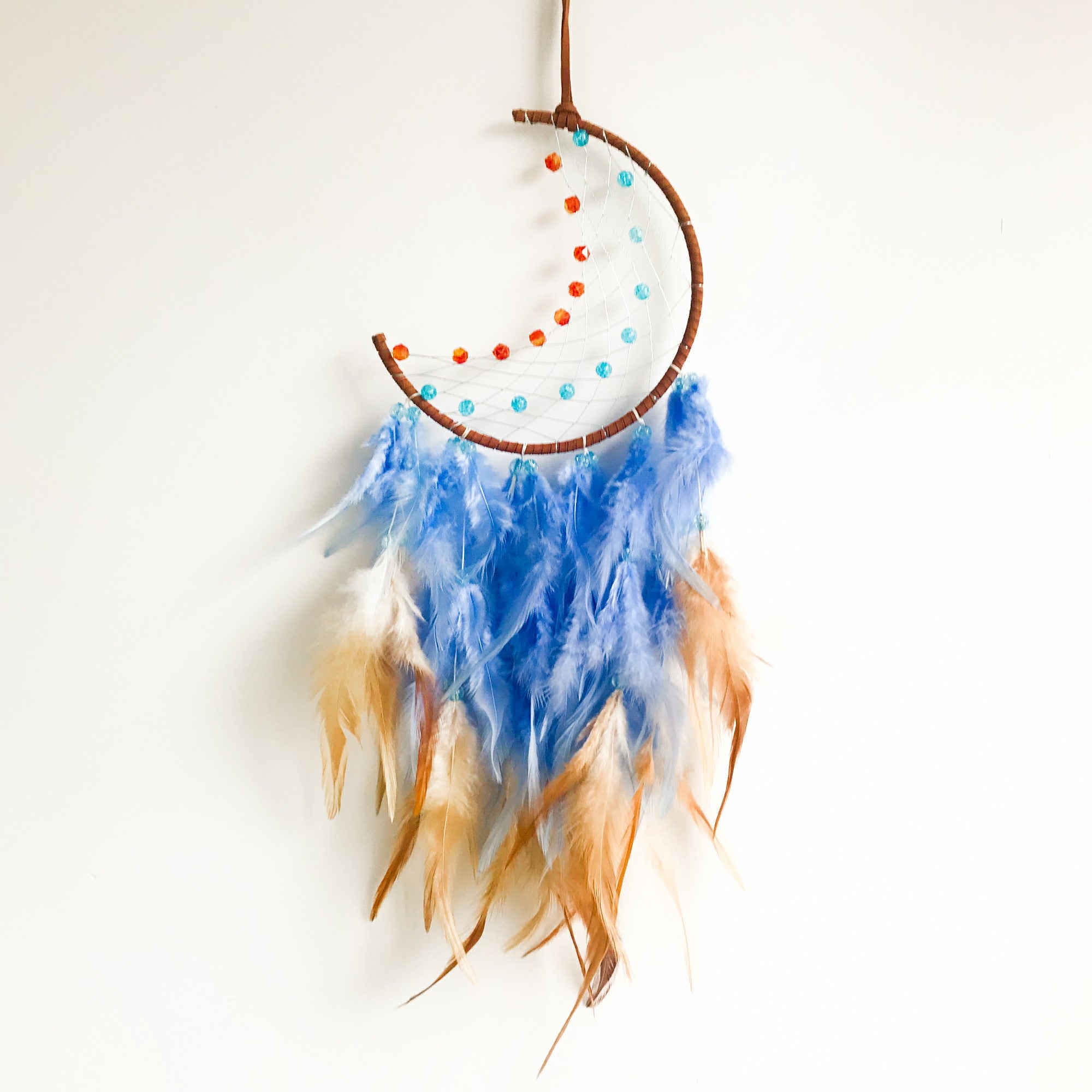 Handmade Native Feathers Moon Dreamcatcher