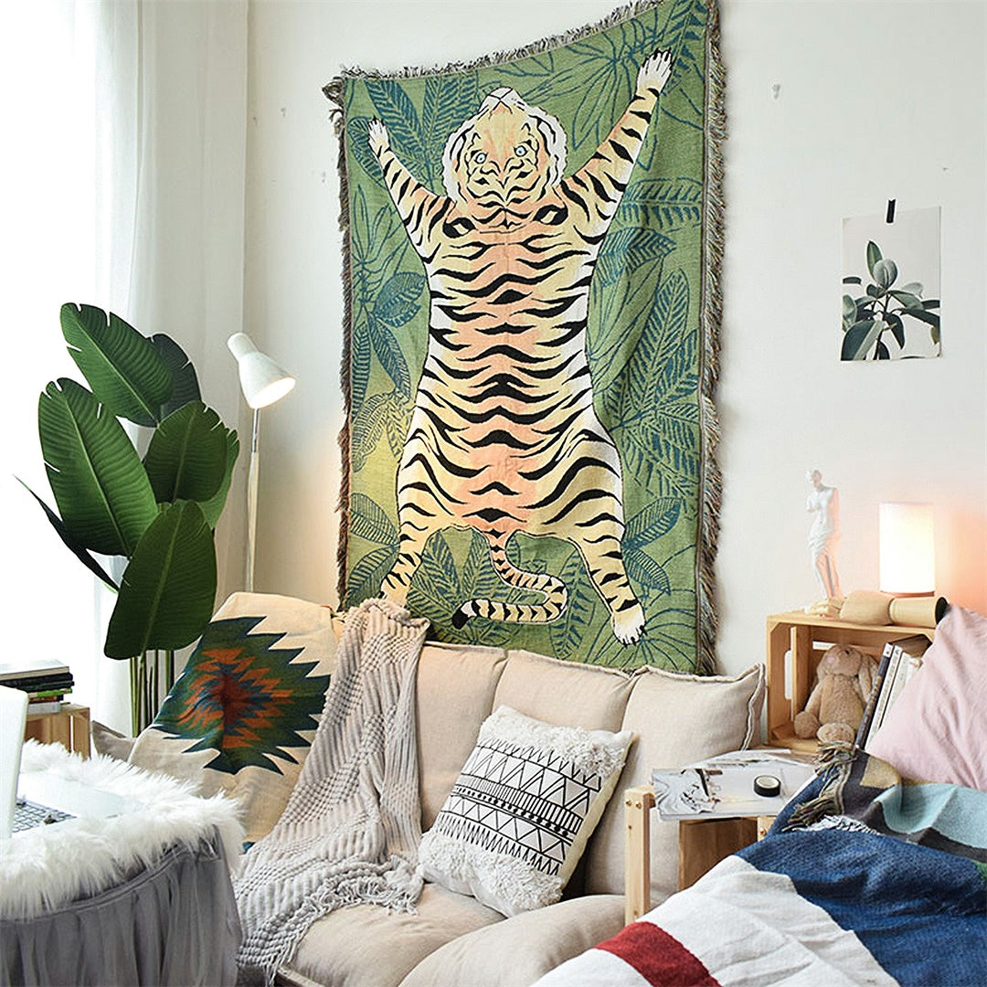 Tiger Woven Tapestry Throw Blanket