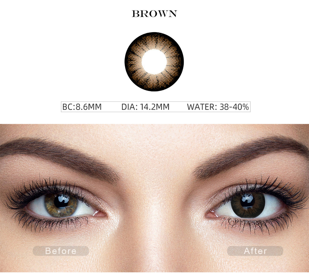 Glass Ball Chocolate Brown non prescription colored contacts with before and after photo