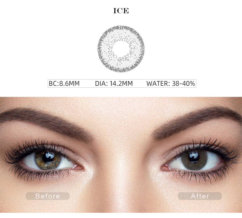 Nature Ice Gray colored contacts with before and after photo