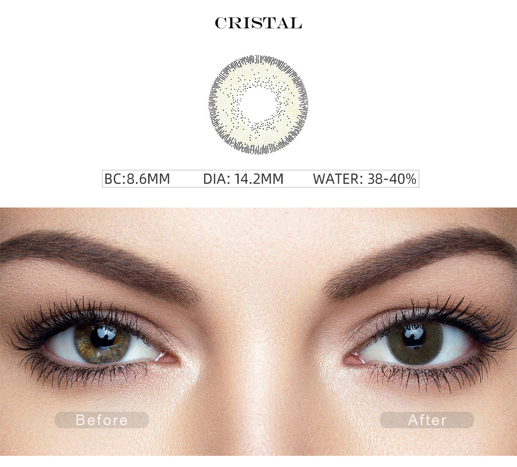 Nature Cristal Green color contact lenses with before and after photo