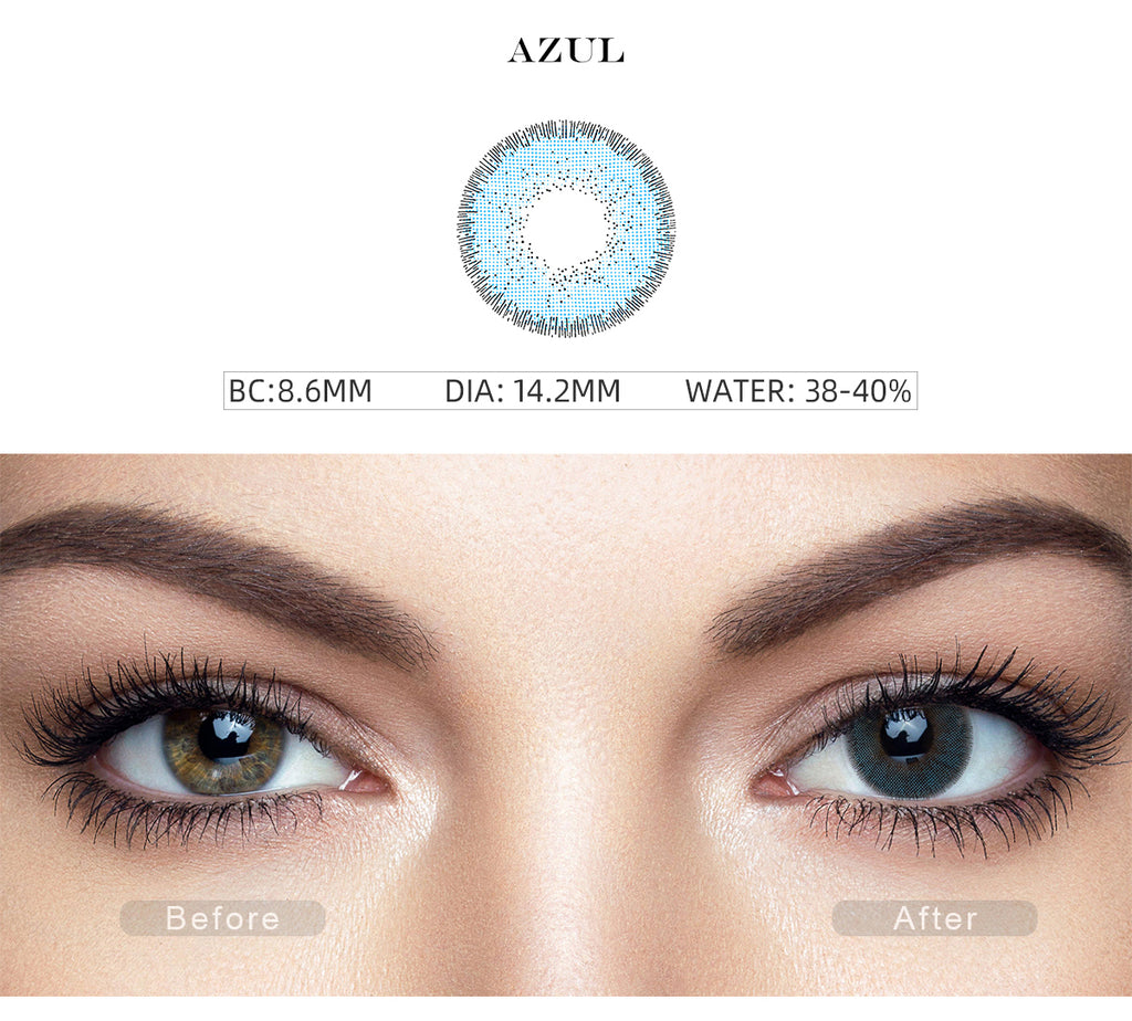 Nature Azul Blue costume contact lenses with before and after photo