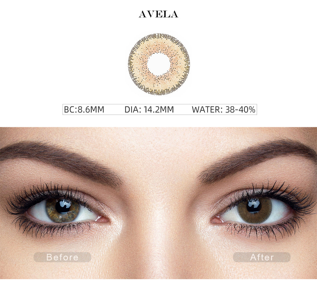 Natural Avela Brown non prescription colored contacts with before and after photo