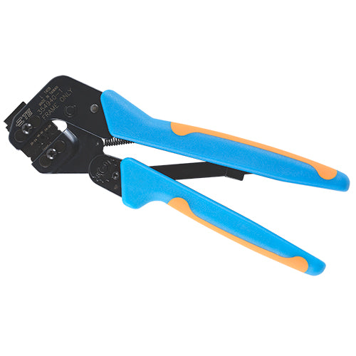 PRO CRIMPER III RATCHET HAND CRIMPING TOOL/Consists of PRO-CRIMPER III hand crimping tool frame 354940-1 and die assembly 58423-1. Crimps Red (22-16), Blue (16-14), Yellow (12-10) PIDG terminal or PLASTI-GRIP terminals. For use with 22-10 gauge terminals.