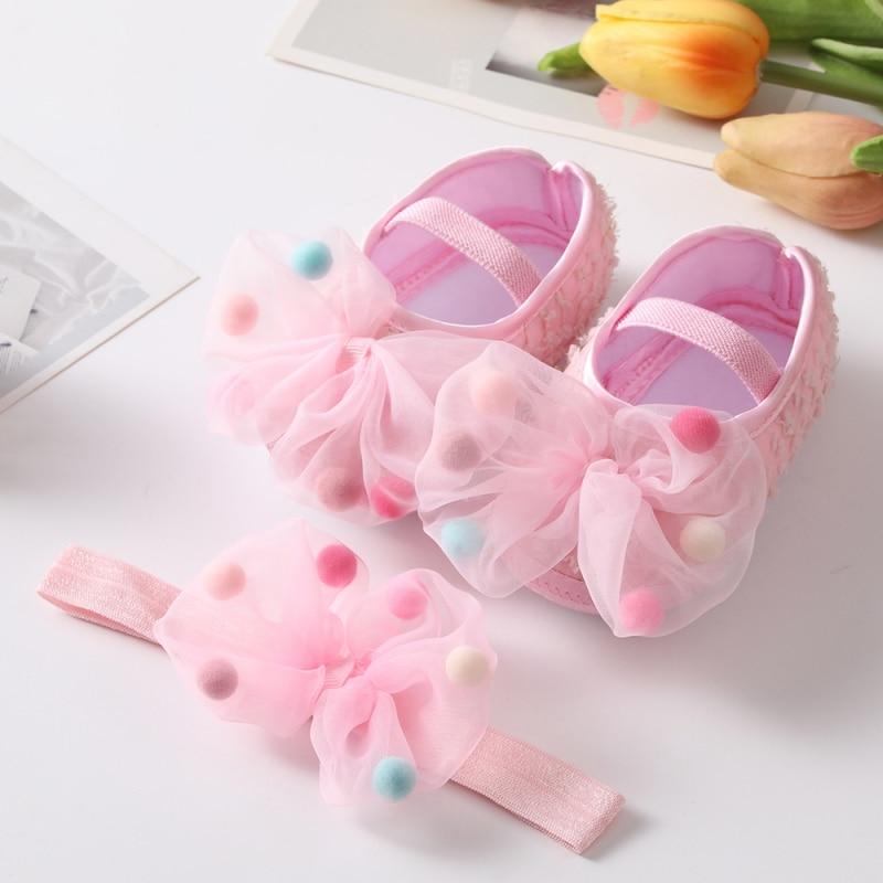 Newborn Infant Baby Girl Shoes Headband Set