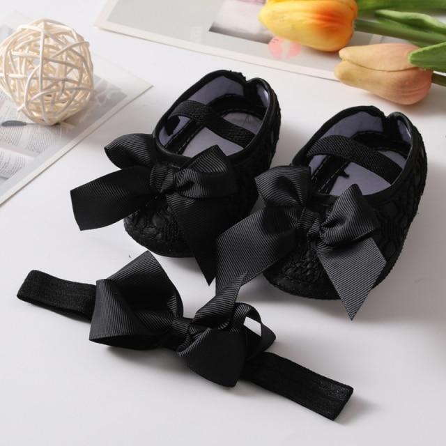 Newborn Infant Baby Girl Shoes Headband Set