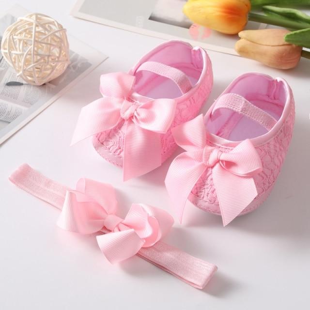 Newborn Infant Baby Girl Shoes Headband Set