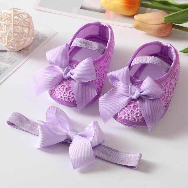 Newborn Infant Baby Girl Shoes Headband Set