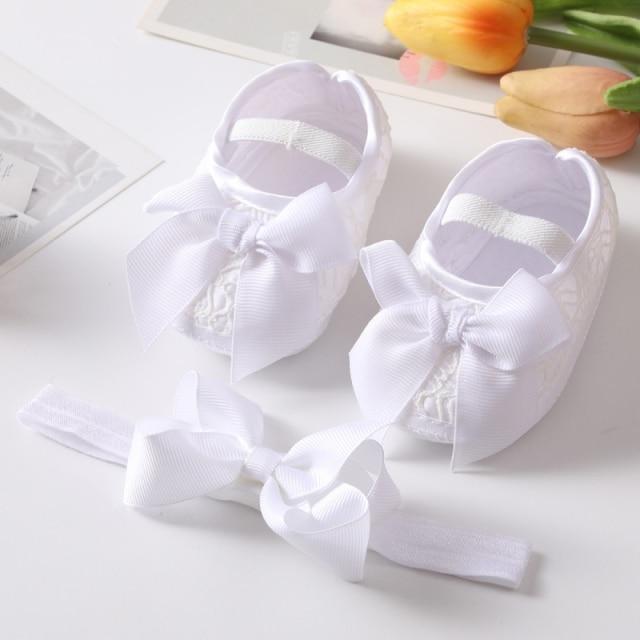 Newborn Infant Baby Girl Shoes Headband Set