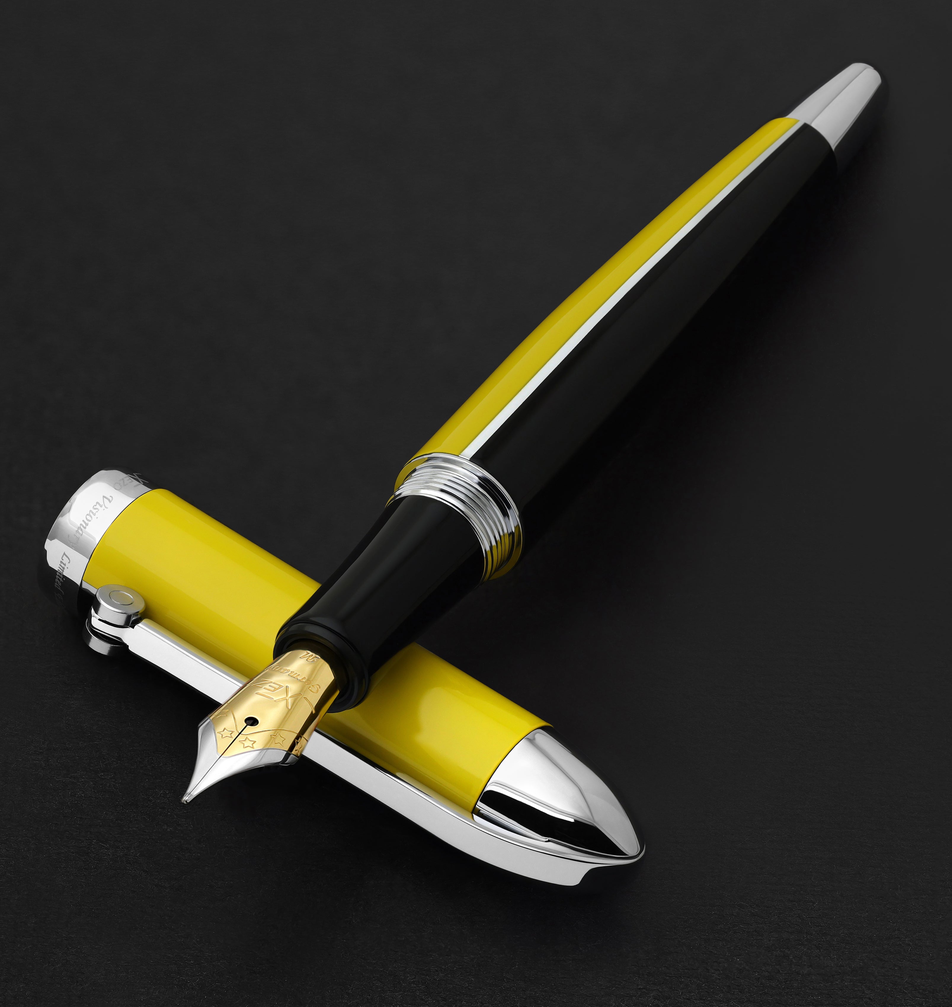 Visionary? Brass & Aluminum Enameled Fountain Pen (Medium Nib) - Speed Yellow / Black