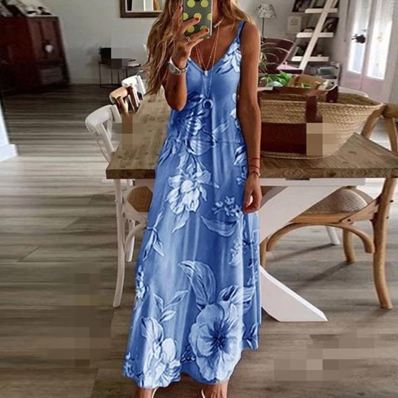 Sleeveless Floral Print Long Dress