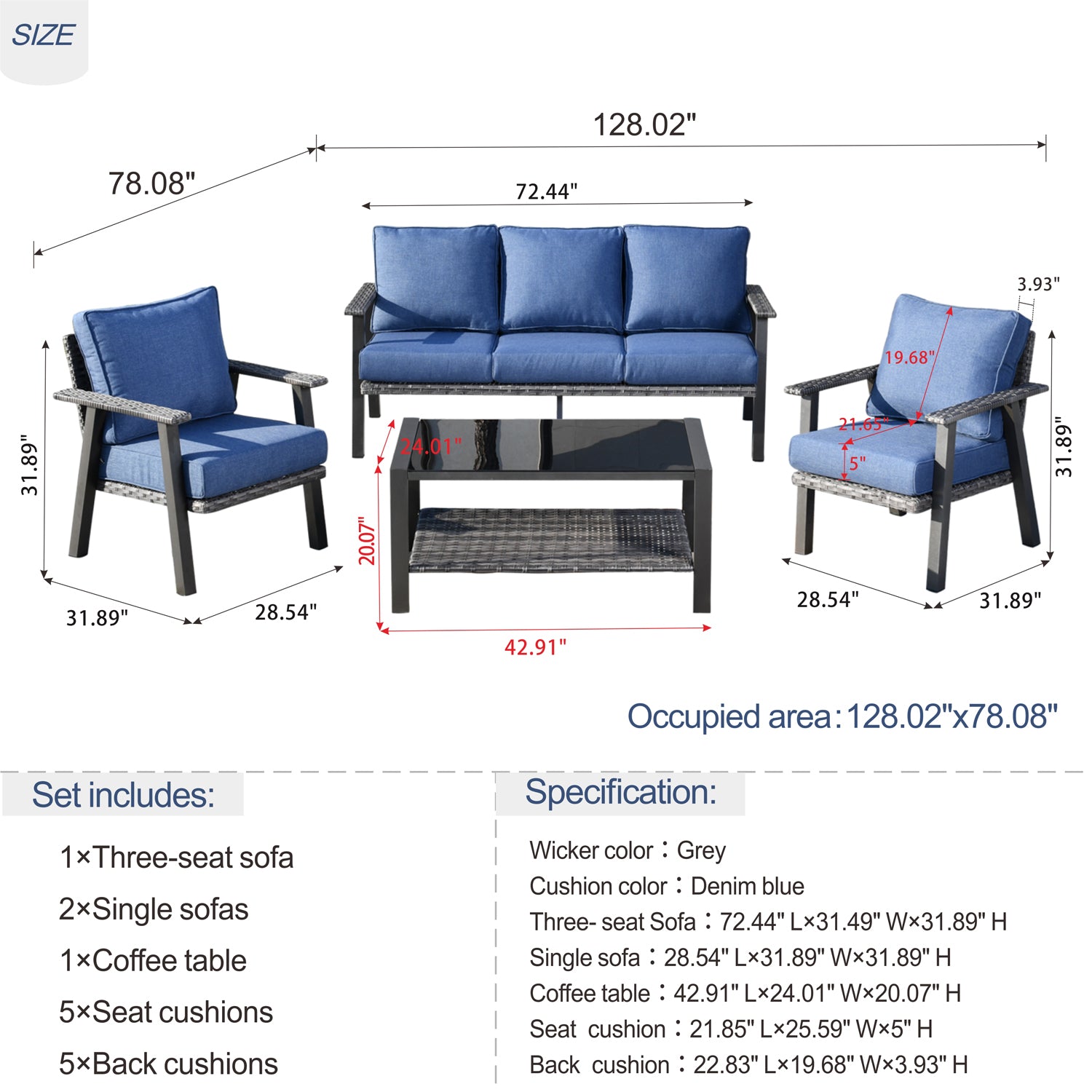 Ovios Patio Conversation Set 5 Person Seating