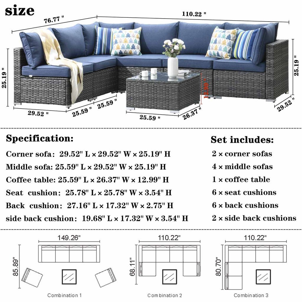 Ovios Outdoor Furniture Set Rattan 7-Piece