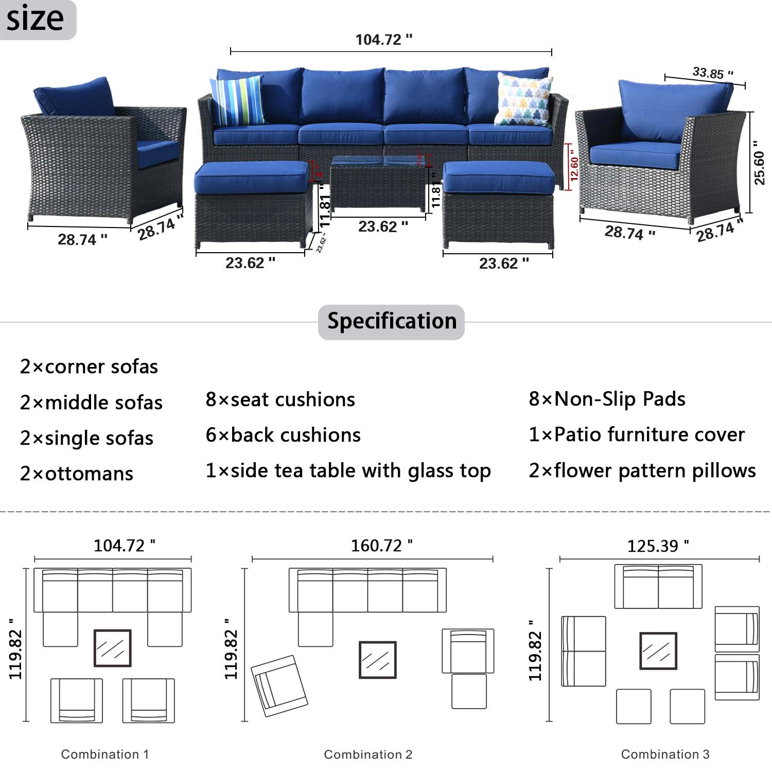 Ovios Patio Conversation Set Rimaru 9-Piece