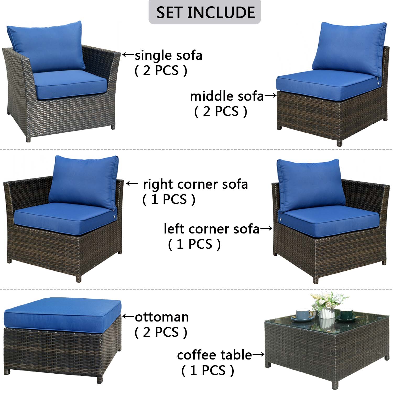 Ovios Patio Conversation Set Rimaru 9-Piece