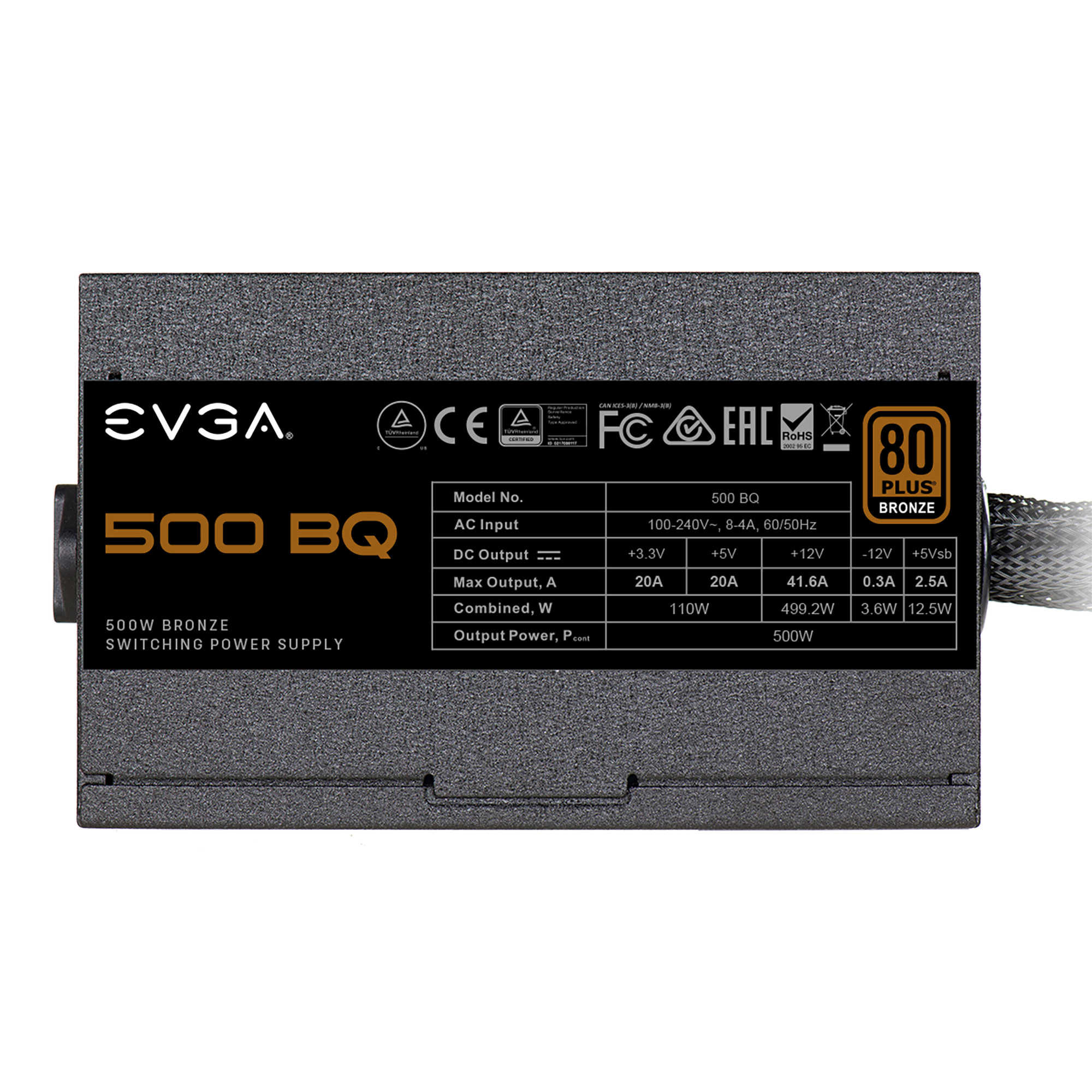 110-BQ-0500-K1 EVGA 500W BQ Semi-Modular Power Supply 843368043346