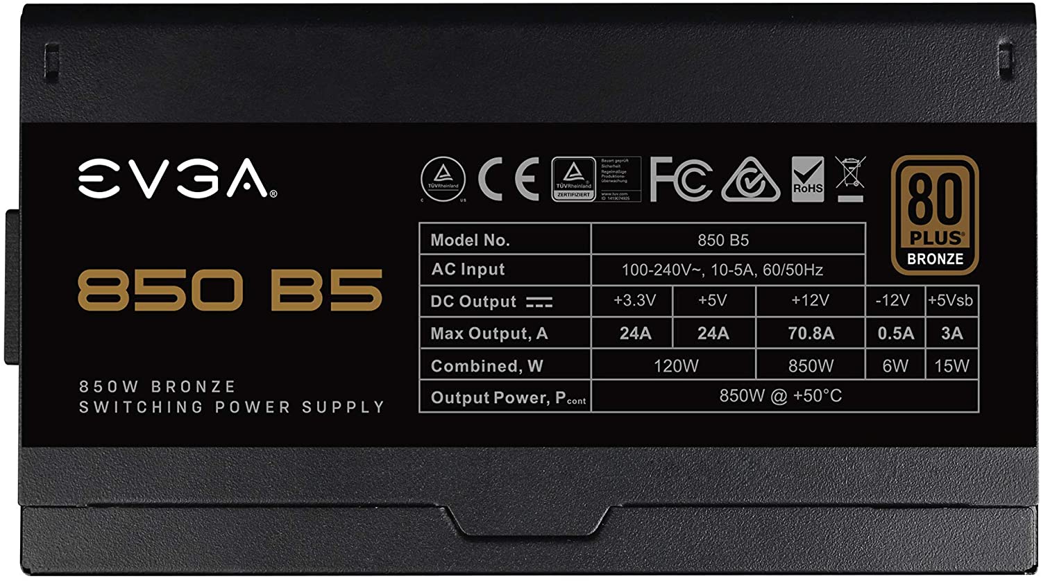 220-B5-0850-V1 EVGA 850 B5 80+ Bronze 850W Power Supply 843368064358