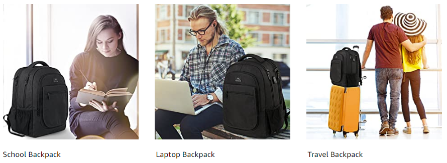 Matein Expandable College Bookbag Travel Laptop Backpack