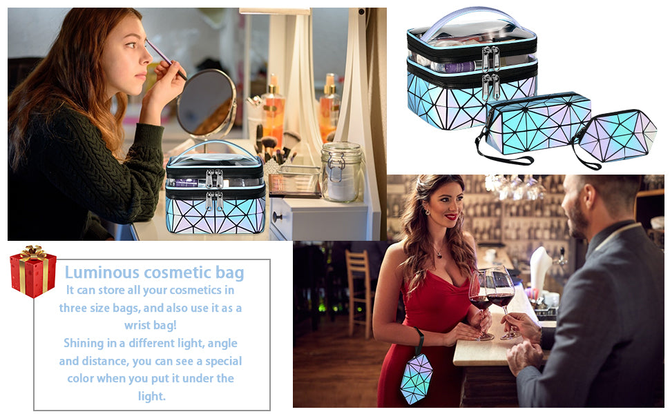 Matein Luminous Geometric Cosmetic Travel Bag 3Pcs-travel makeup bag