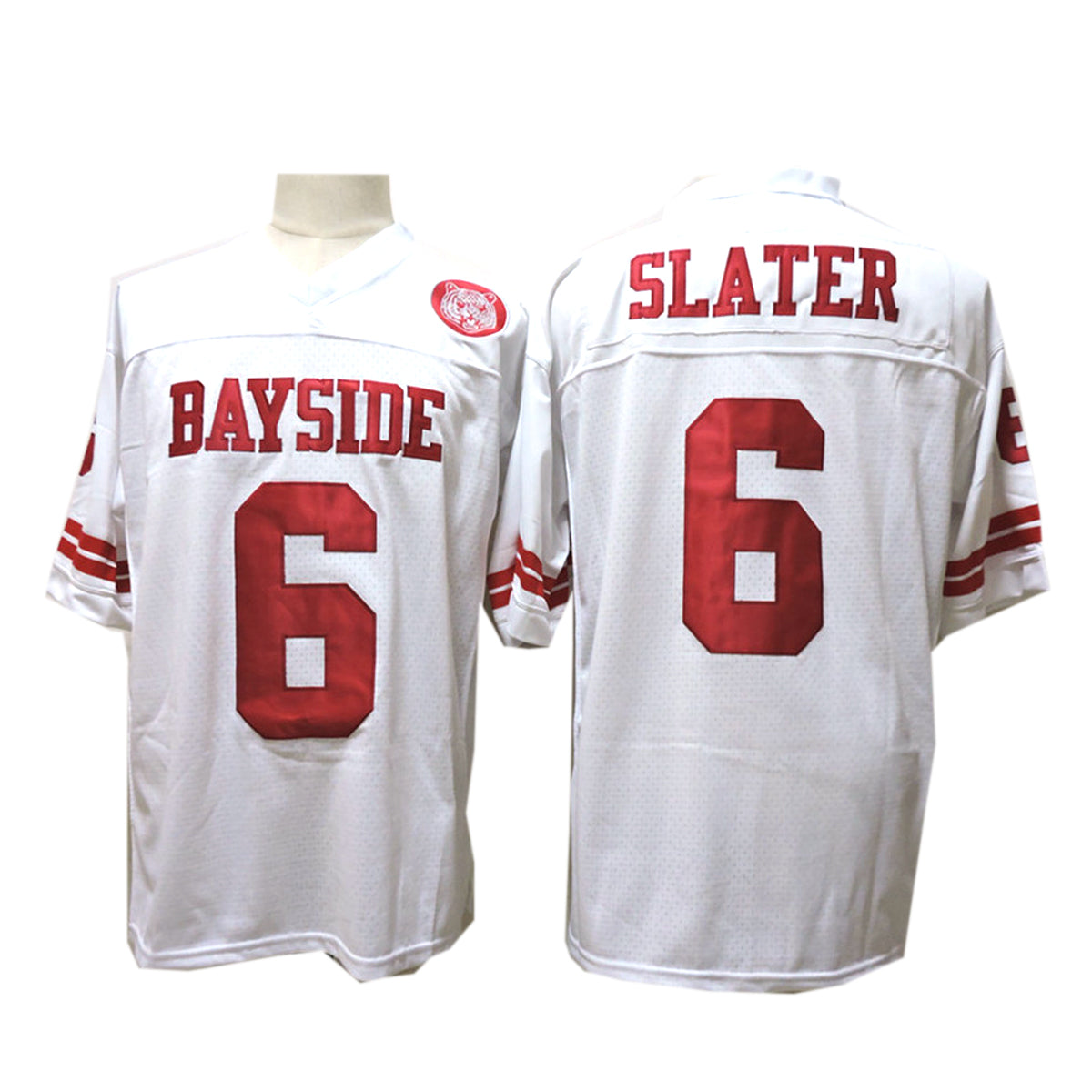 Saved By The Bell AC Slater #6 Bayside Tigers Costume Football Jersey Red/White Limited Edition